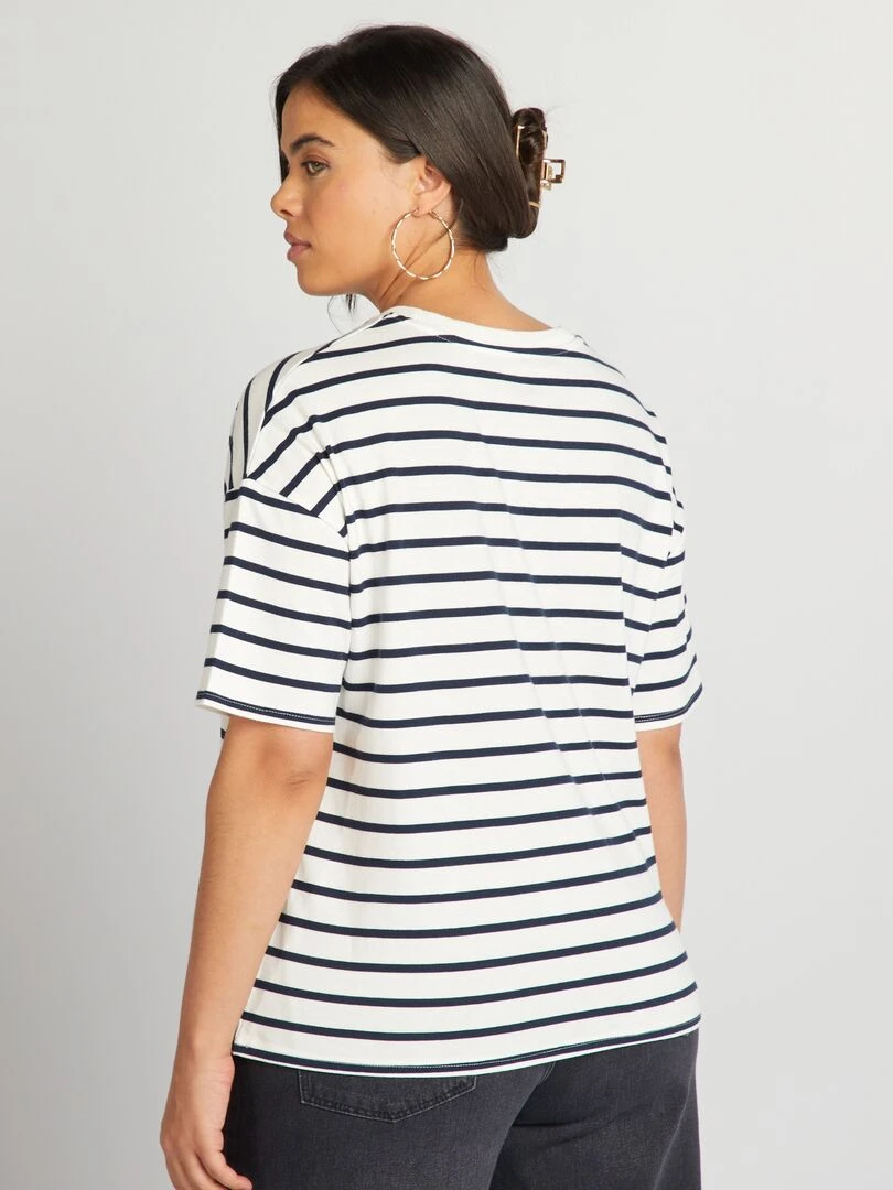 Tee shirt basique manches descendues   Tough Cotton™   Bleu/blanc