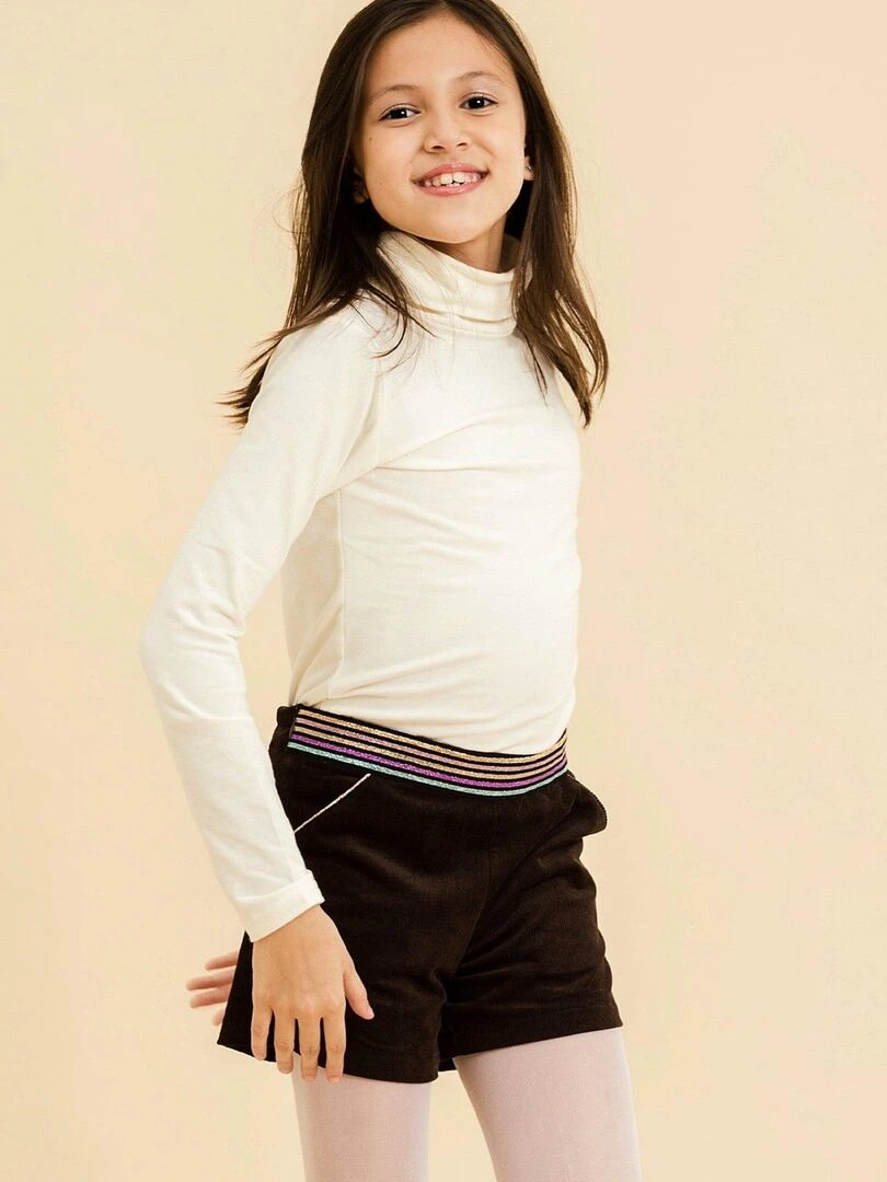 Short Hiver Fille Velours Marron Ceinture à Paillettes POUPETTE 'LA FAUTE A VOLTAIRE' Marron