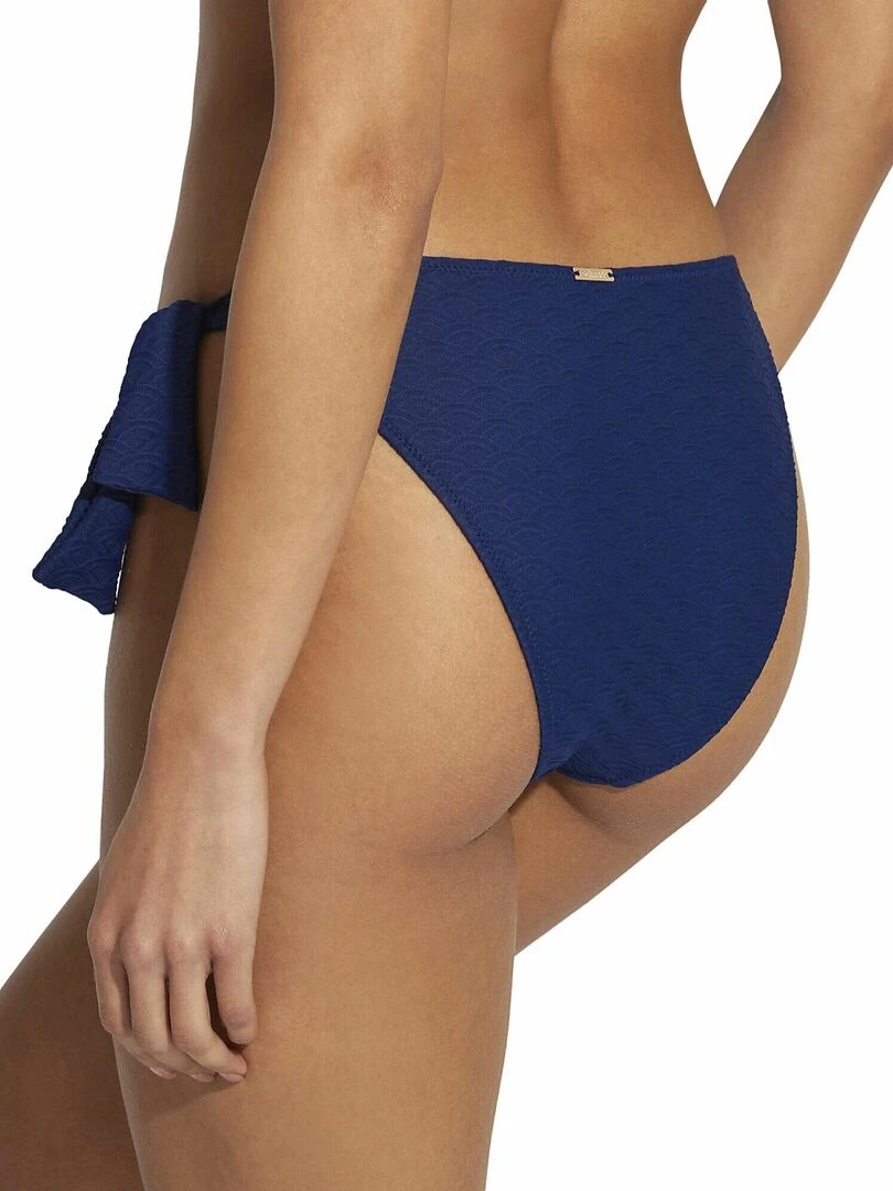 Bas maillot slip de bain taille basse à nouettes Sicilia Bleu marine