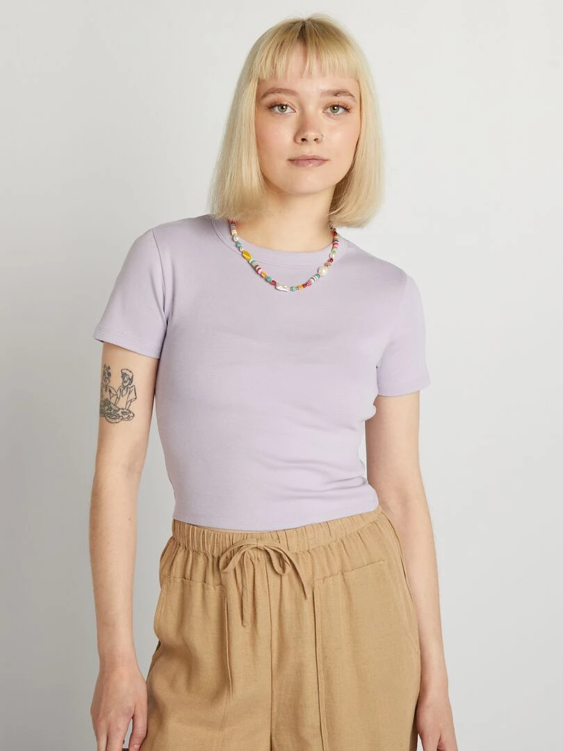 T shirt cropped manches courtes Lila