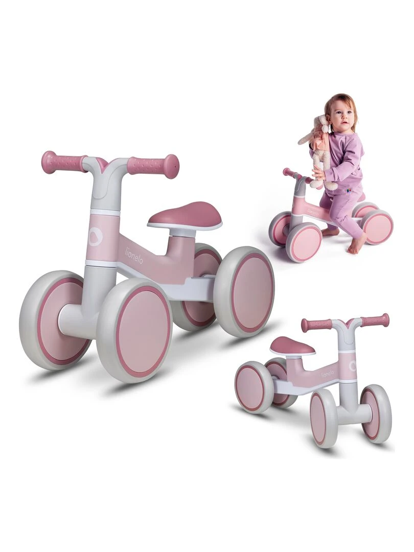 LIONELO Villy Vélo enfant 4 Roues Amorti à l'Avant Siège Ergonomique Blanc Rose Gris