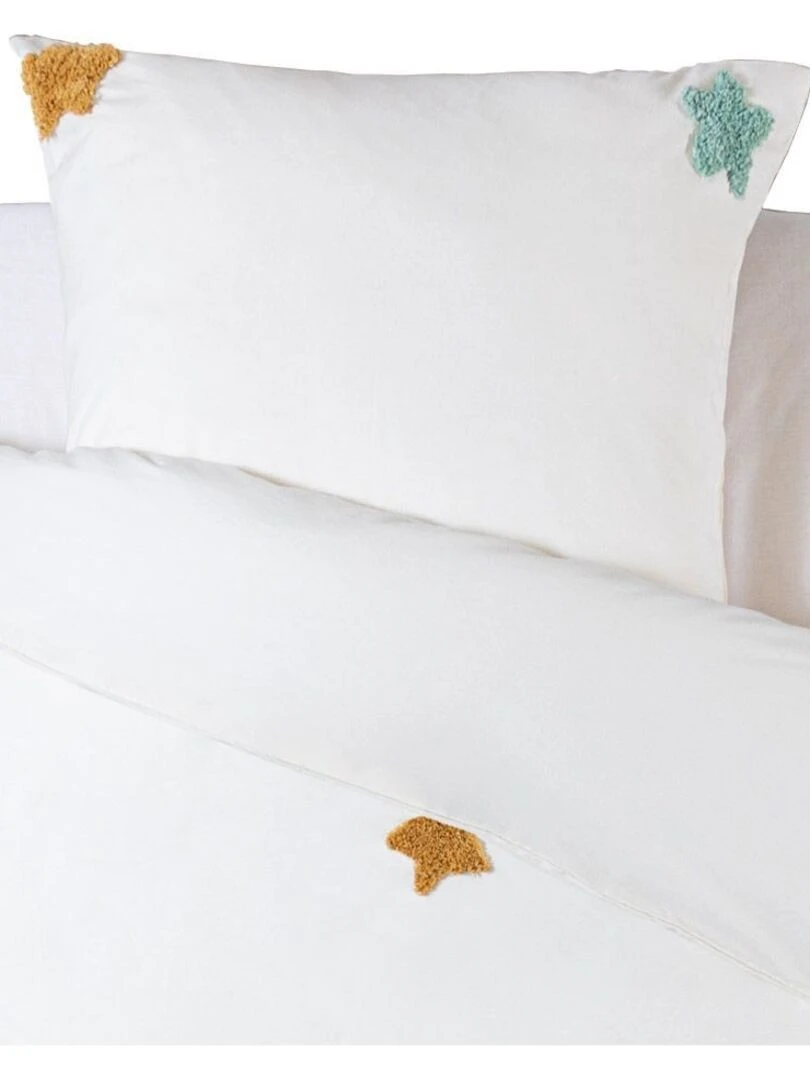 Housse de couette enfant 140x200 Motif en relief + taie 100% coton 57 fils   Blanc