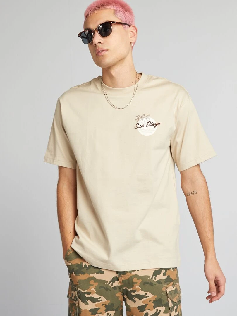 T shirt à broderie Beige