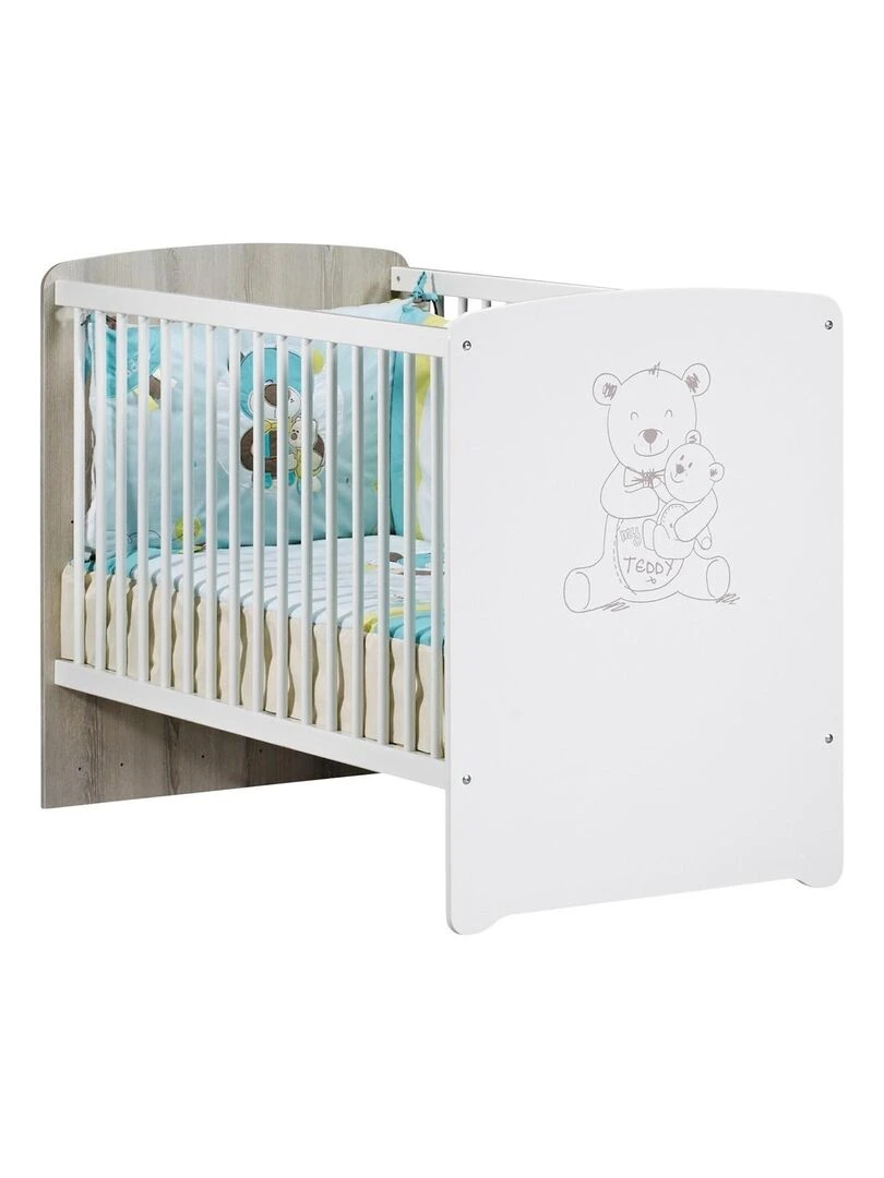 Chambre trio lit et Commode et Armoire en bois blanc BABYPRICE Blanc