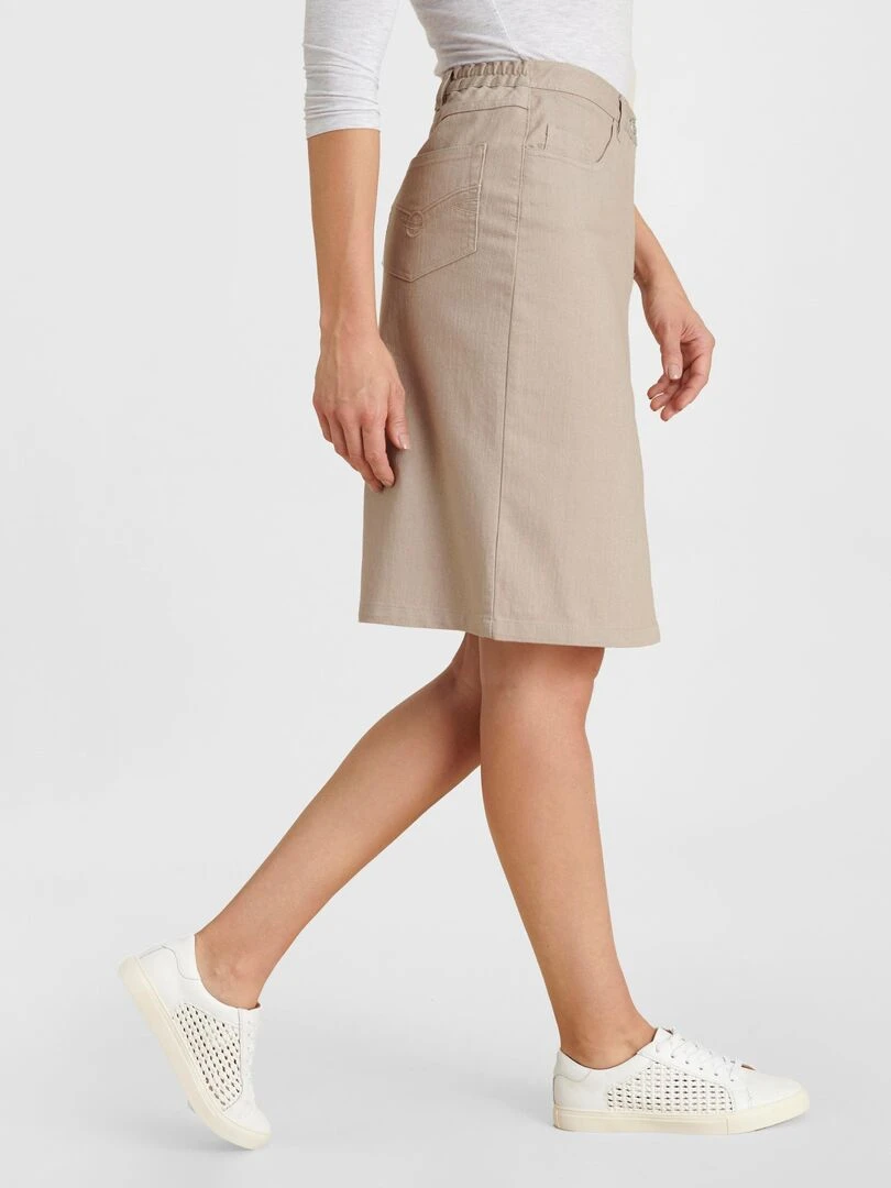 Jupe toile extensible Damart Marron