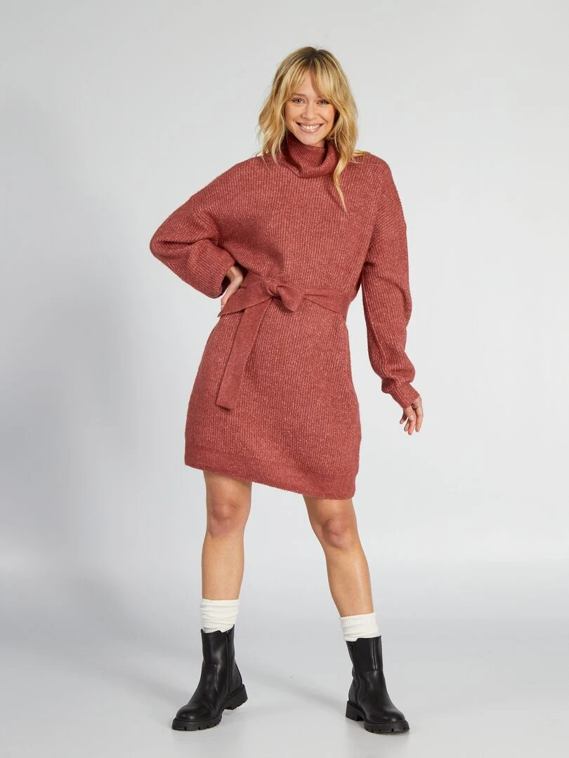 Robe pull avec ceinture   Rouge