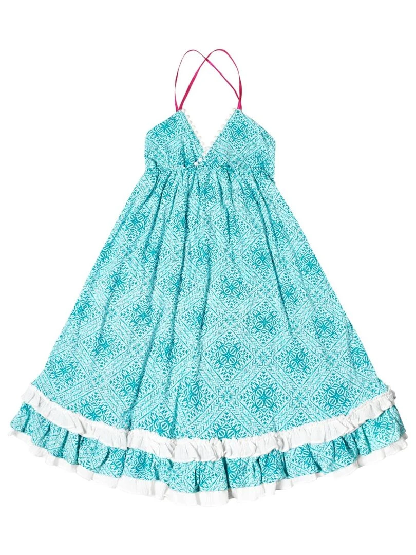 Robe de Plage Longue Fille  Jersey  Blanc  EUGENIE   'LA FAUTE A VOLTAIRE'   Blanc Vert Blanc