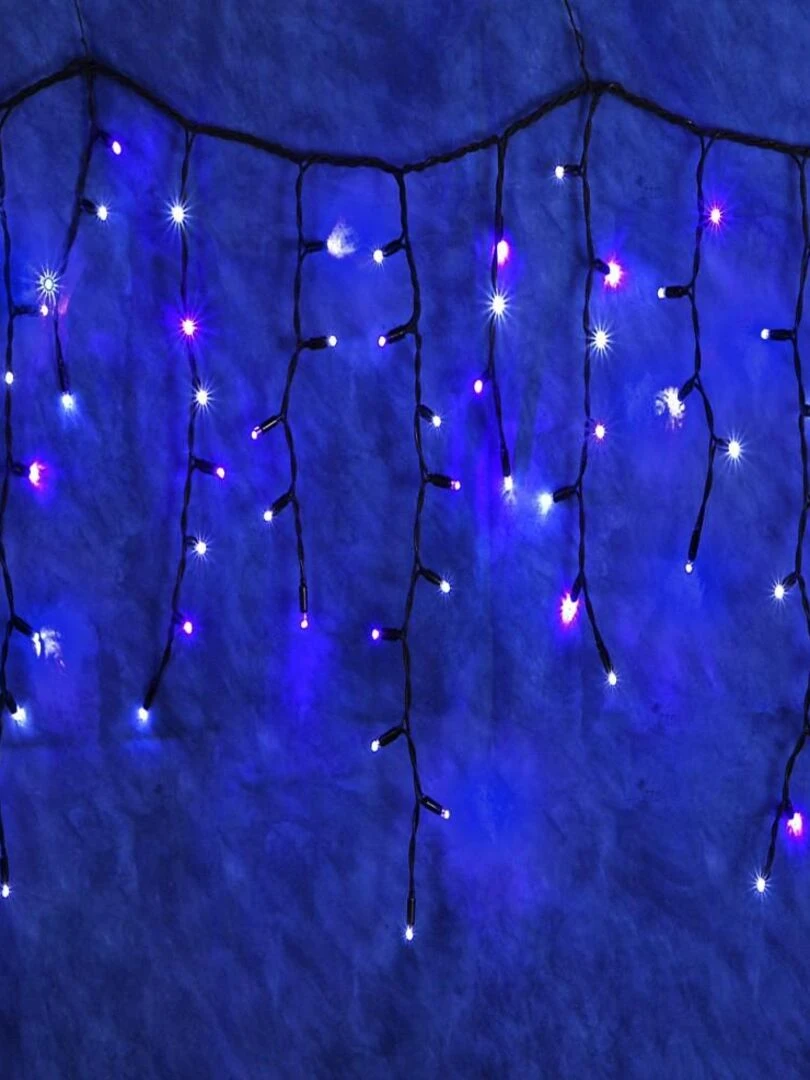 Rideau stalactites guirlande lumineuse extérieur 200 leds animées bleues Noir Noir