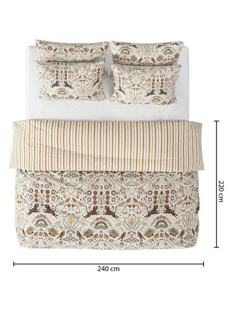 Housse de couette 240x220 Indie + 2 taies coton 57 fils   Beige