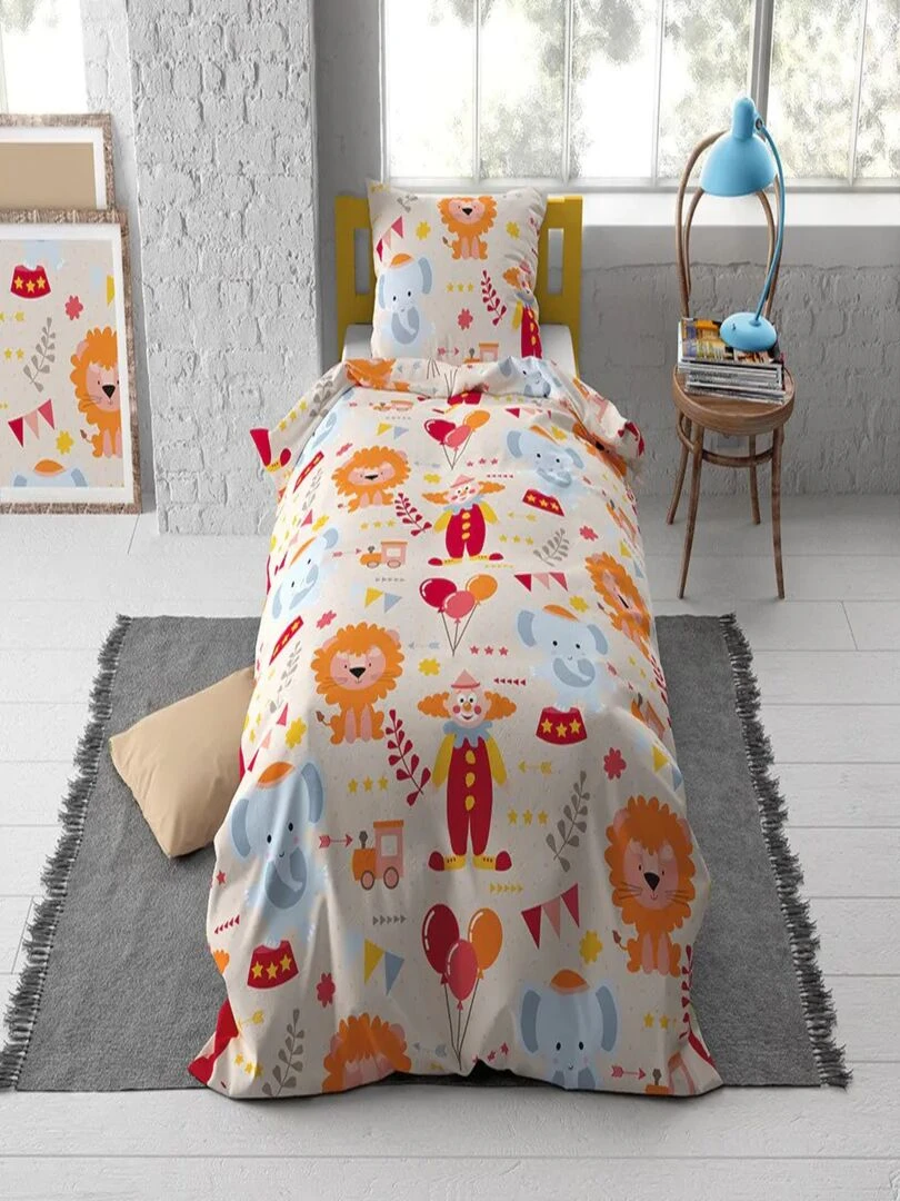 Parure de Lit Enfant Coton Animaux du Cirque   Beige