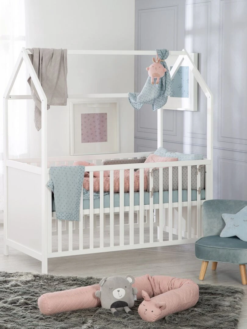 ROBA Lit Cabane Bébé Évolutif 70x140 Certifié FSC Convertible Hauteur Réglable Bois Blanc Blanc