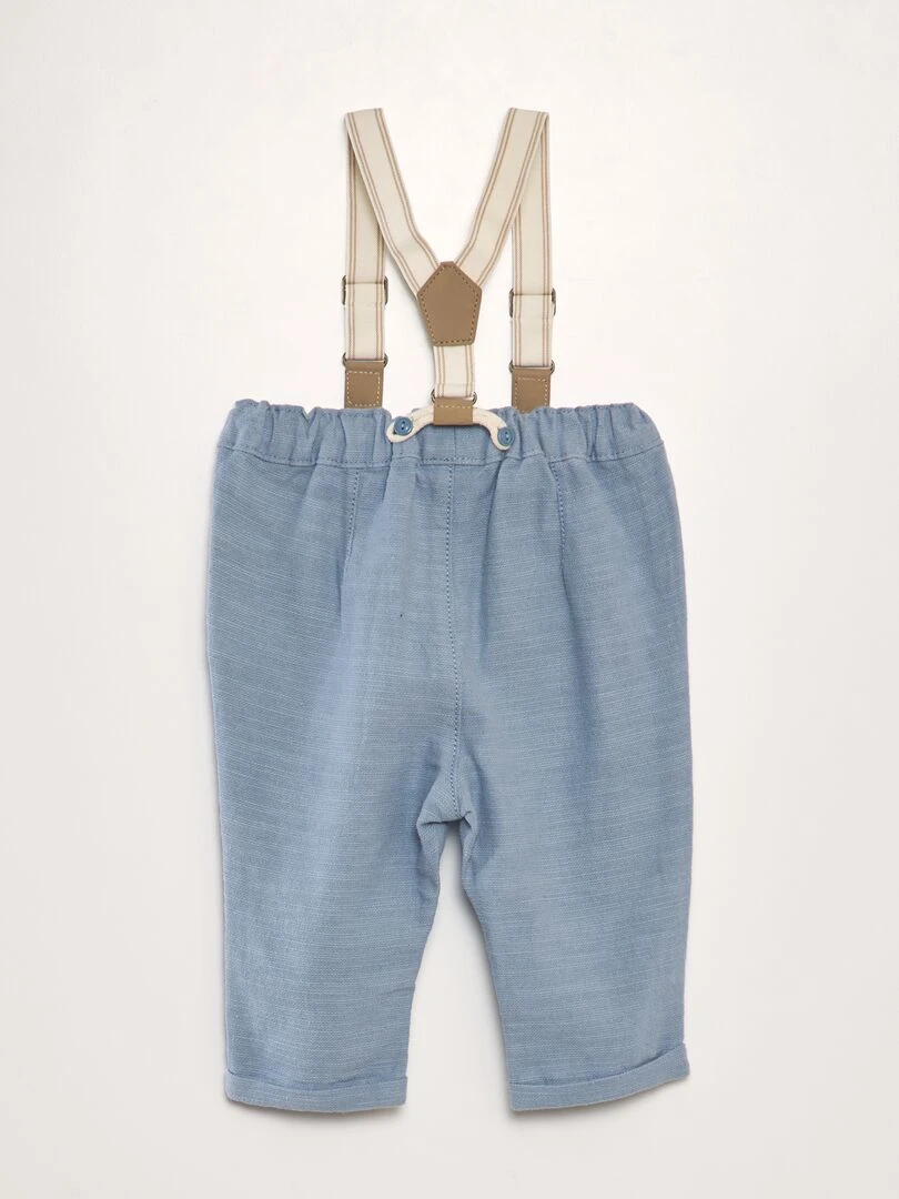 Pantalon chino en lin avec bretelles BLEU