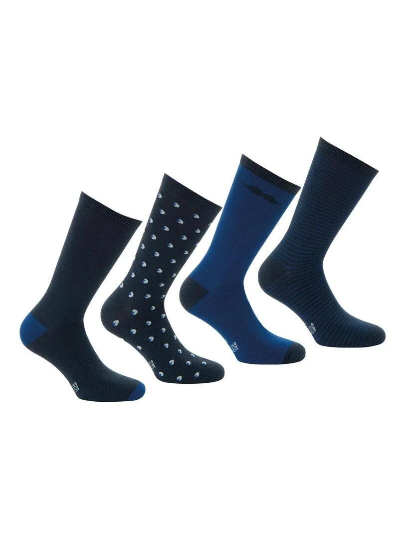 Lot de 4 paires de chaussettes mi hautes homme Ecopack Bleu
