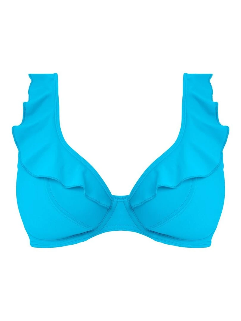 Haut de maillot de bain décolleté à volant Jewel cove   Bleu
