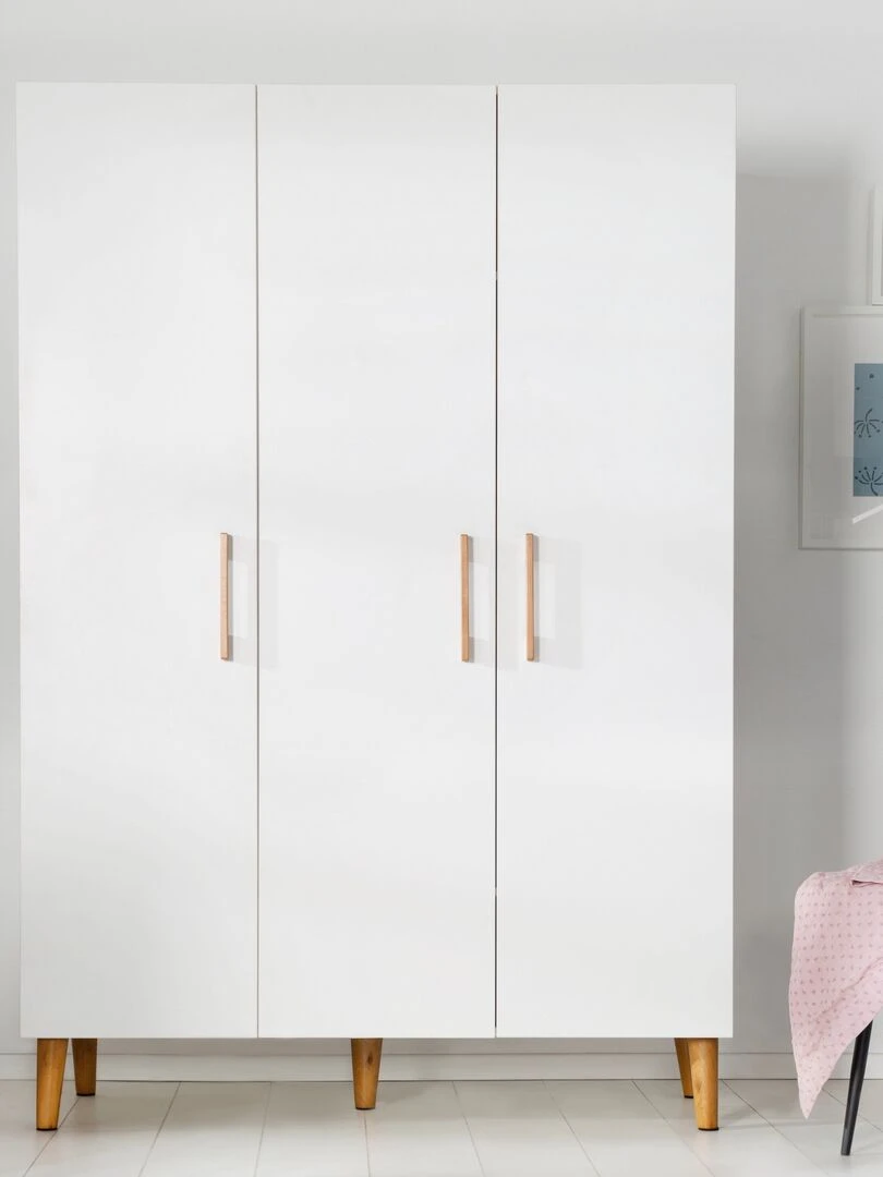 ROBA Armoire "Mick" 3 portes – technologie à fermeture progressive – blanc / chêne doré Blanc