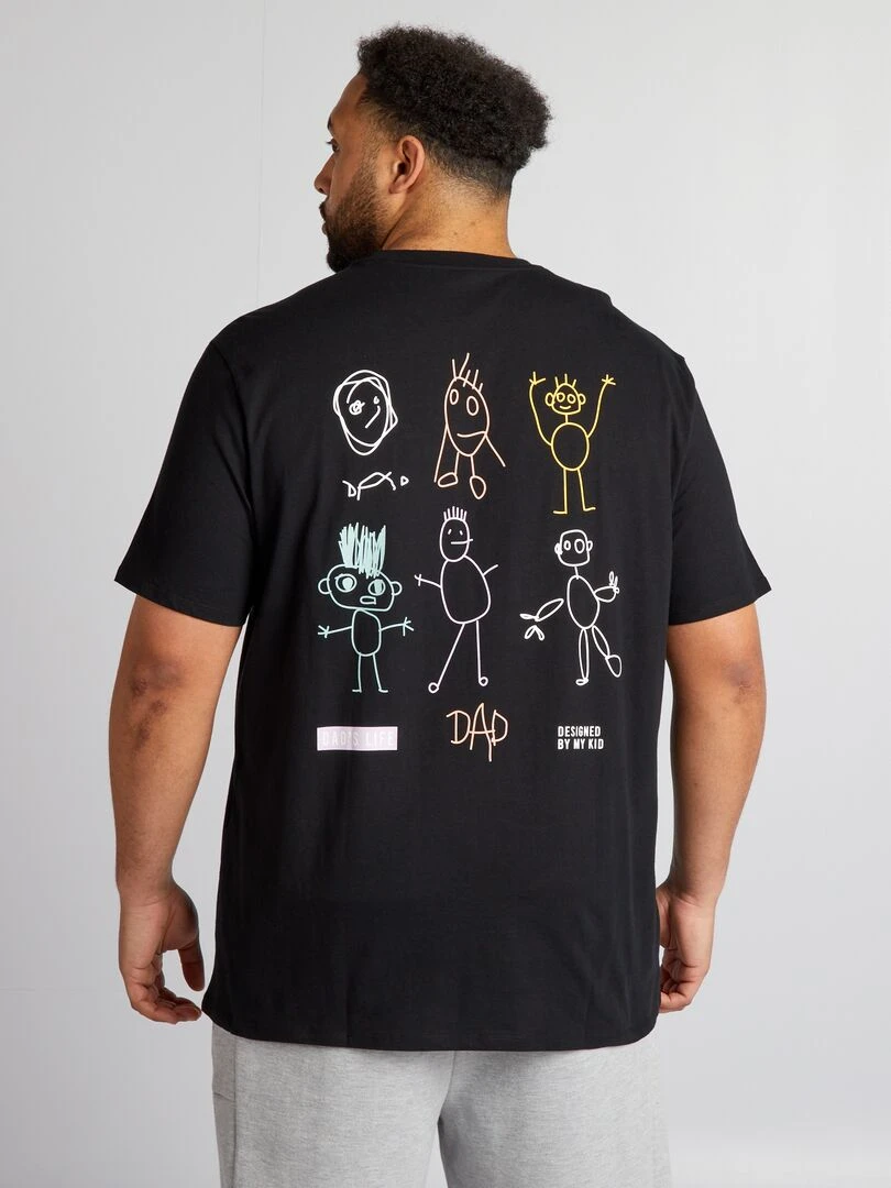 T shirt imprimé manches courtes   Noir