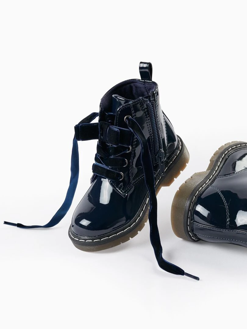 Bottes de motard vernies pour bébé fille   LITERATURE CLUB   Bleu foncé