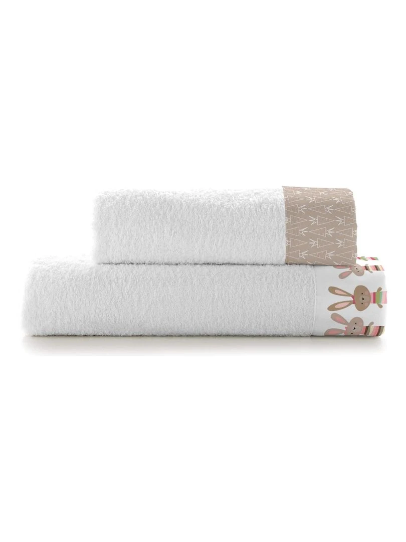 Lot de serviettes Rabbit family "Happyfriday" Blanc