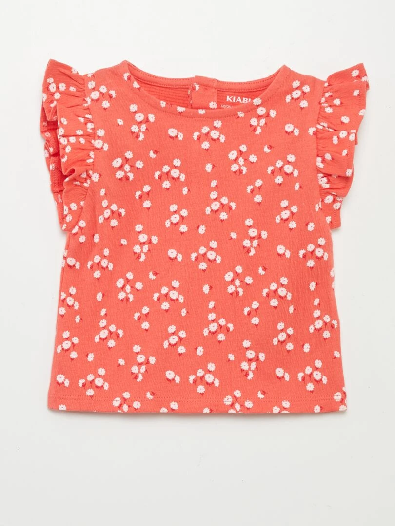 Tee shirt imprimé manches volantées Rouge