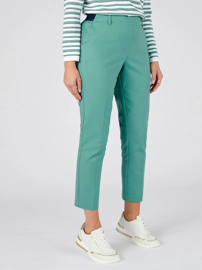 Pantalon 7/8ème satin de coton Damart Bleu Vert