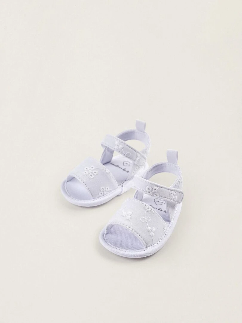 Sandales avec Broderie Florale pour Nouveau Né ATLANTIC COMPANY Blanc