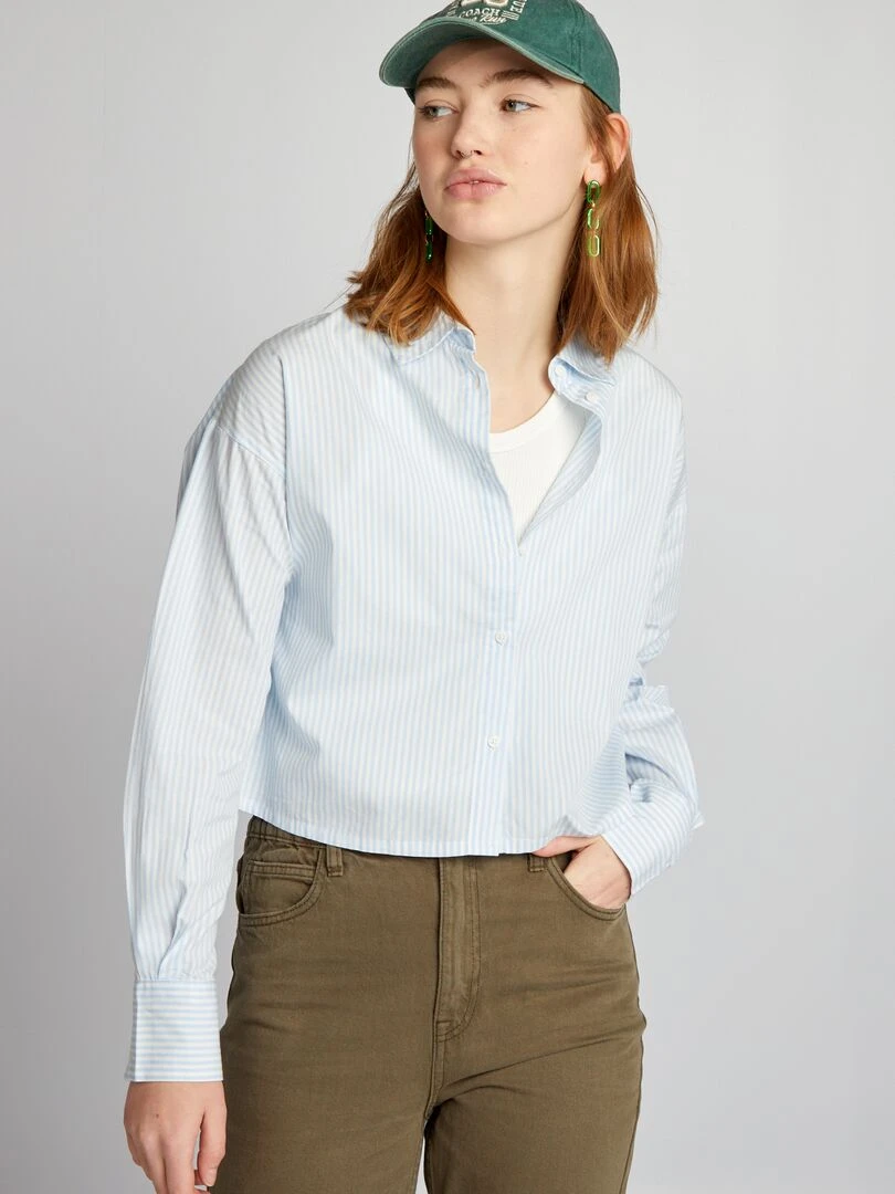 Chemise cropped en popeline Bleu