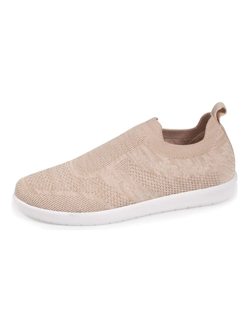 Baskets Confort Femme Slip on à bandes Beige Beige