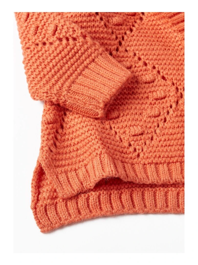 Gilet en Maille Perforée avec Capuche pour Bébé Fille   ACE CLUBS   Orange clémentine
