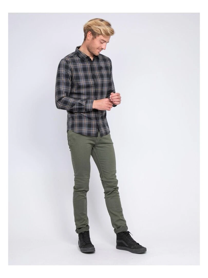 Chemise manches longues pur coton carreaux TONKA   Noir