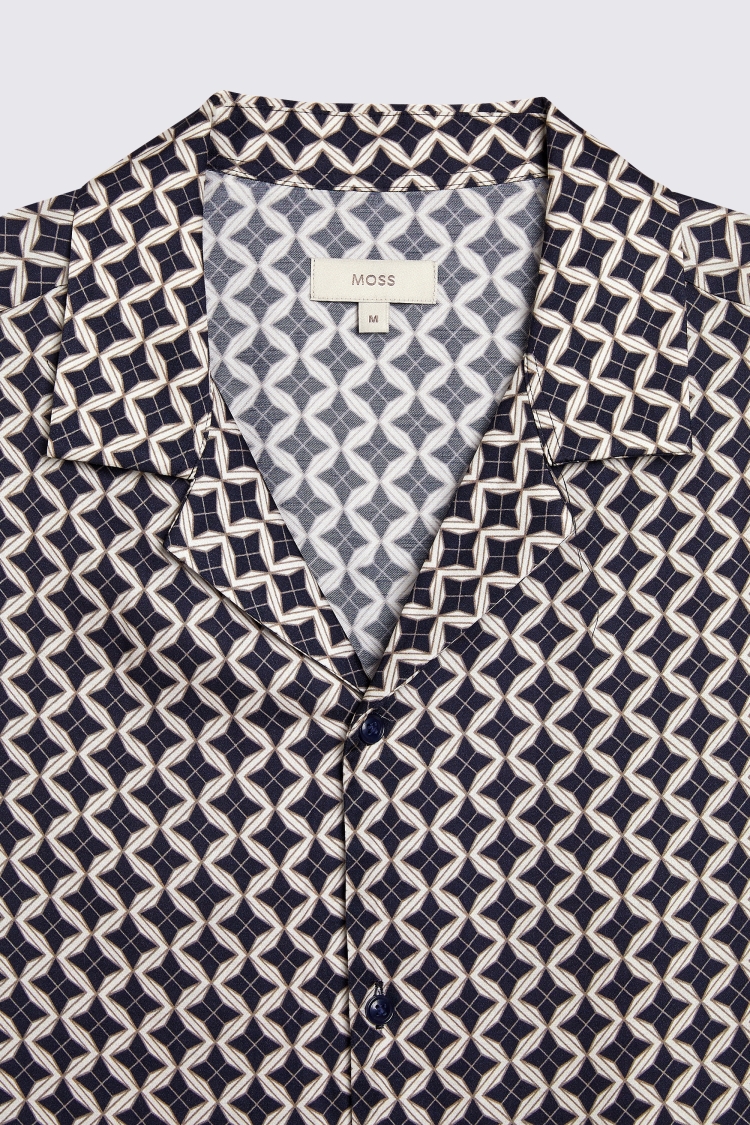 Navy Geo Print Shirt   Buy Online at Moss