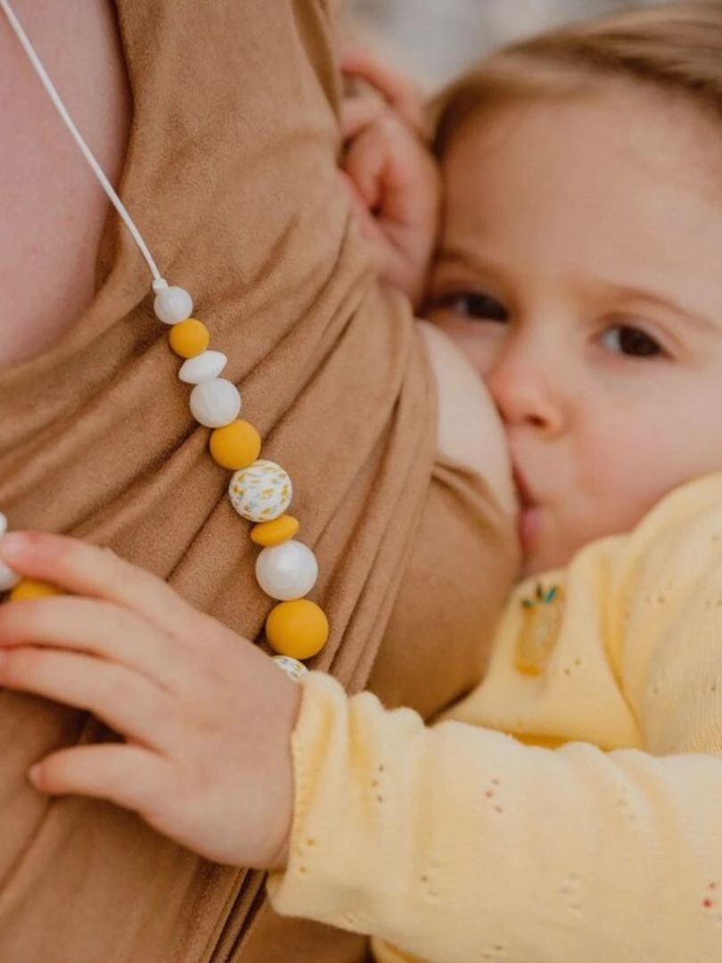 Collier d'allaitement ou de portage silicone 'Mimosa' Jaune moutarde