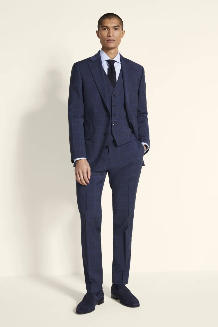 Tailored Fit Blue Check Stretch Jacket   Buy Online at Moss
