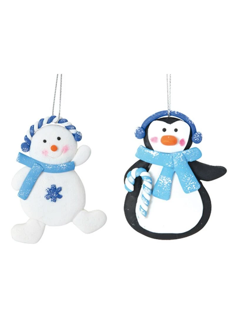 2 Suspensions Penguin et bonhomme de neige de Noel Bleu