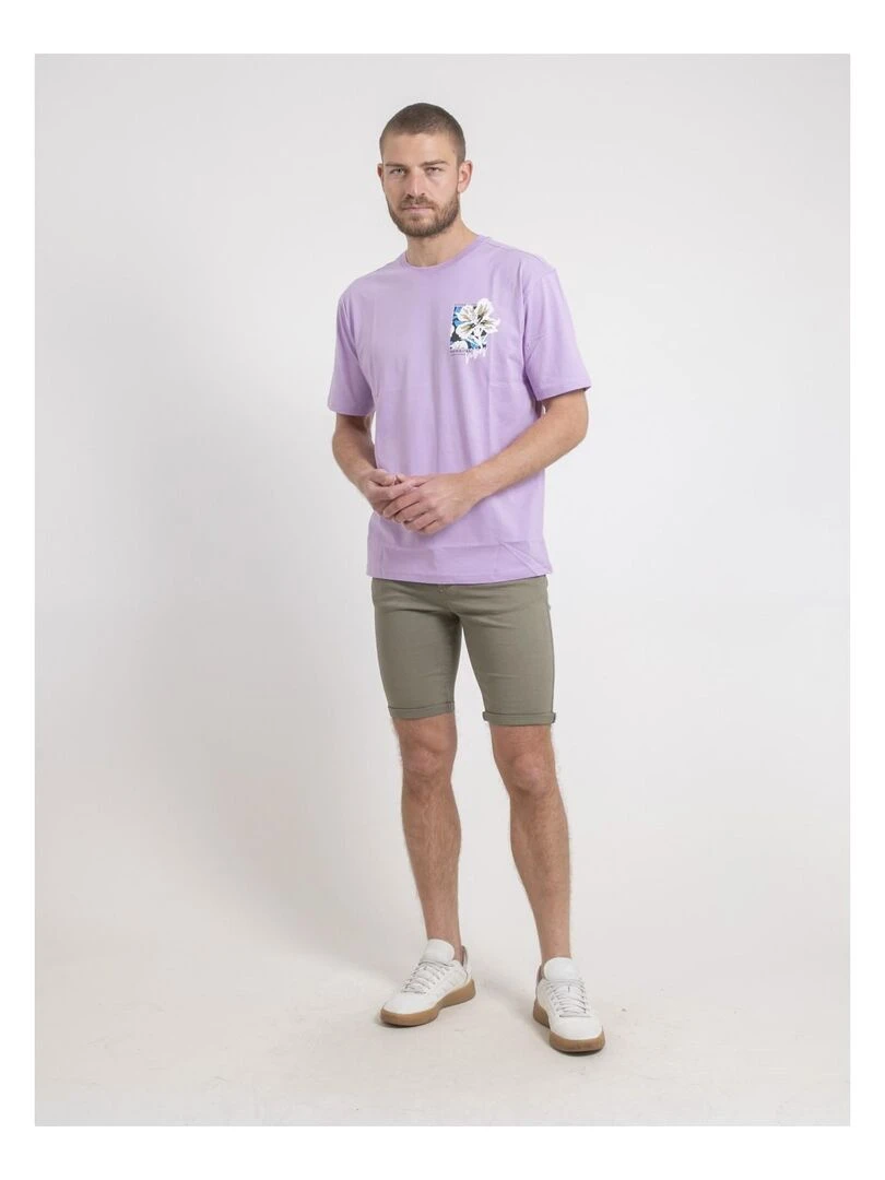 T shirt col rond oversize pur coton NOFENIX   Violet