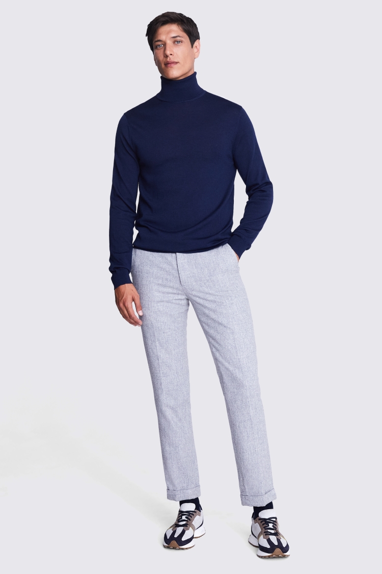Dark Blue Merino Roll-Neck Jumper Buy Online at Moss