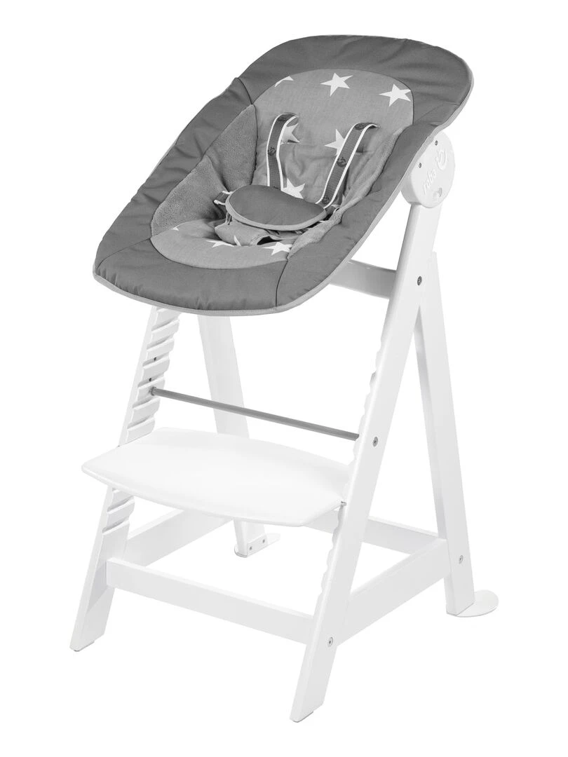 ROBA Chaise Haute Évolutive "Born Up" + Transat "Little Stars"   Blanc/Gris   Blanc