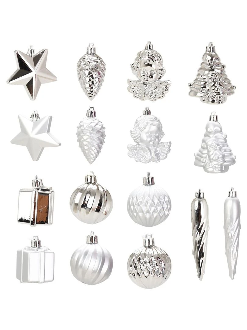 Kit de 16 boules et decoration de noel argent Argent