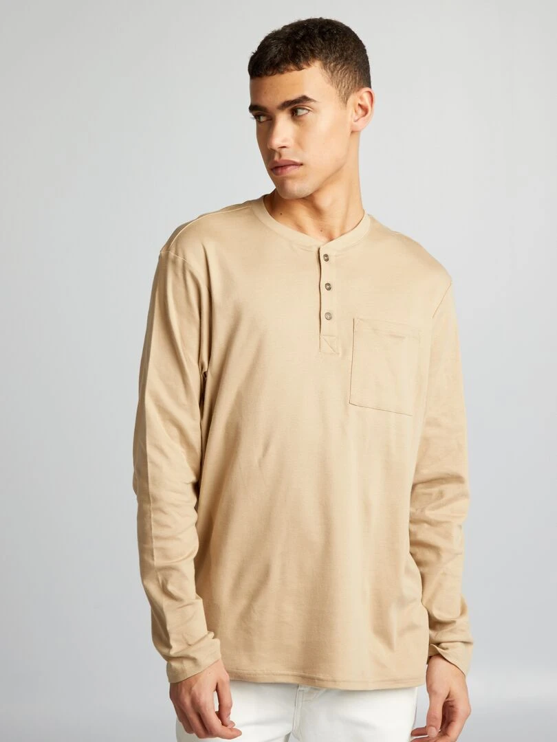 T shirt col tunisien Beige