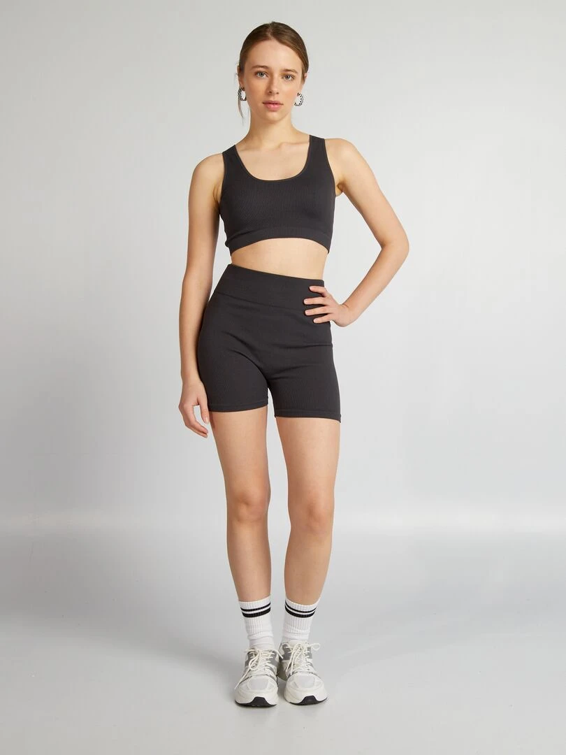 Brassière de sport en maille côtelée Noir