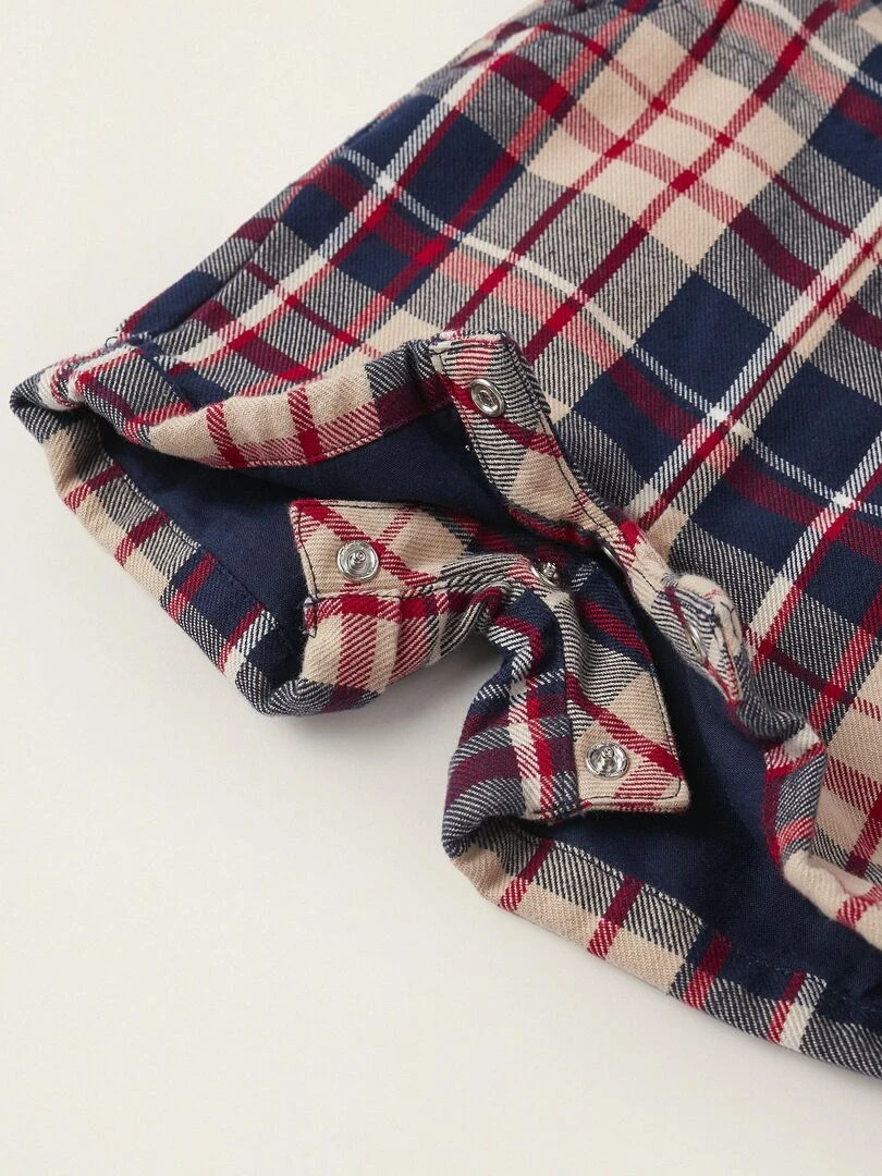 Body + Combinaison en coton à carreaux pour nouveau né 'B&S'   NOËL   Bleu foncé