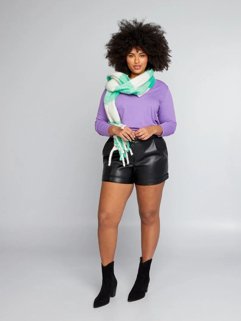 Tee shirt basique manches longues et col V Violet