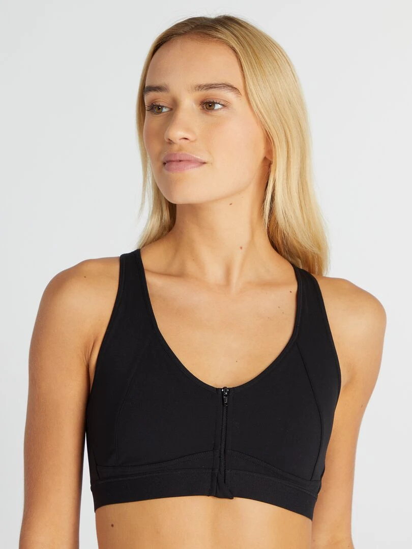 Brassière de sport zippée devant noir