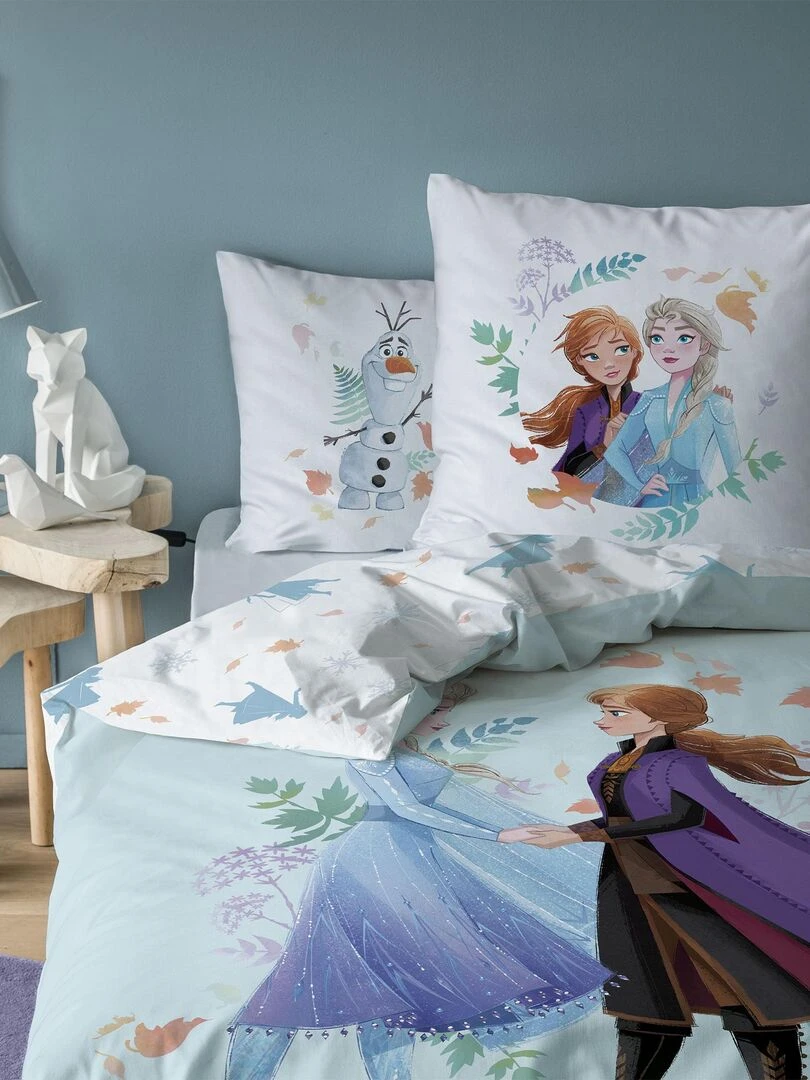 Parure de lit imprimée 100% coton DISNEY HOME FROZEN SISTERS Bleu