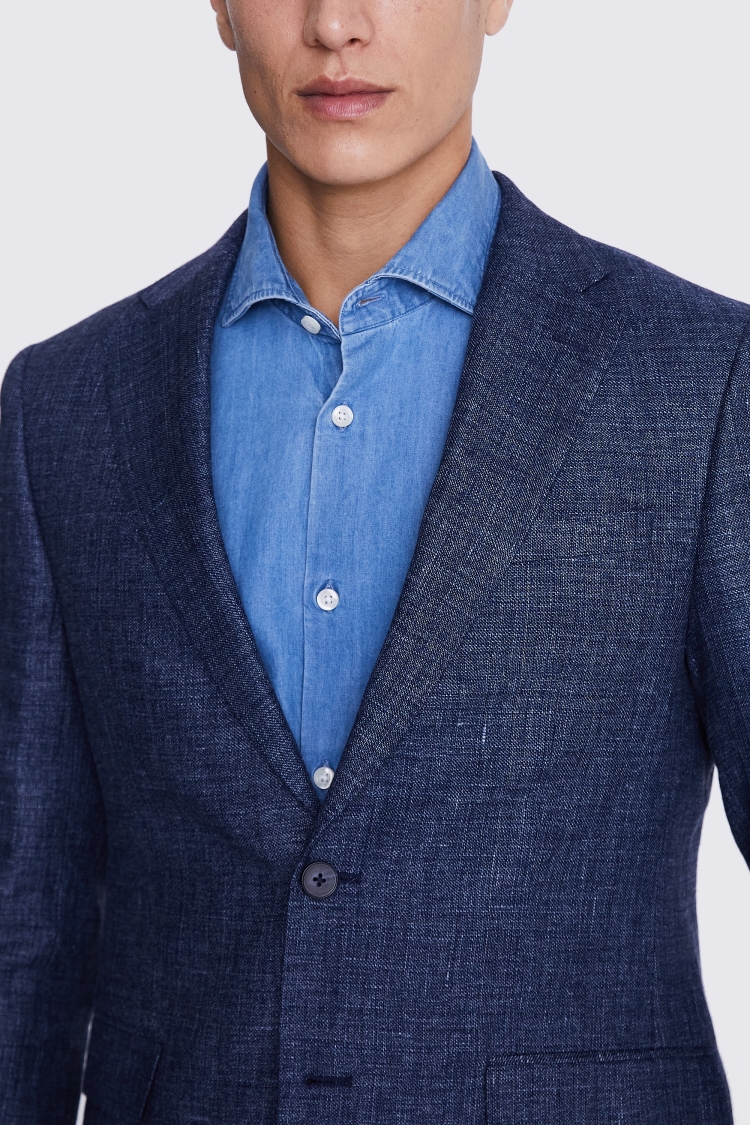 Italian Slim Fit Blue Texture Jacket    Buy Online at Moss