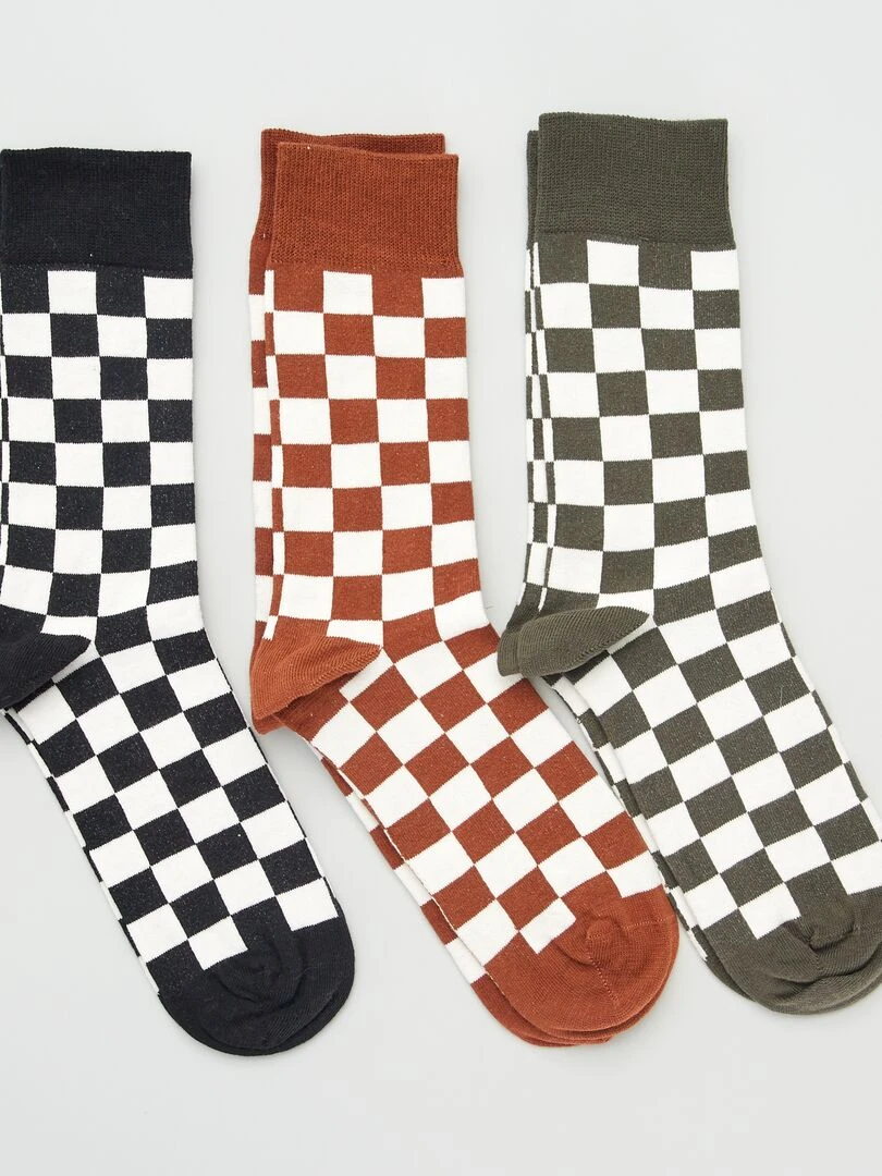 Lot de 3 paires de chaussettes imprimé 'damier' Marron/noir/gris
