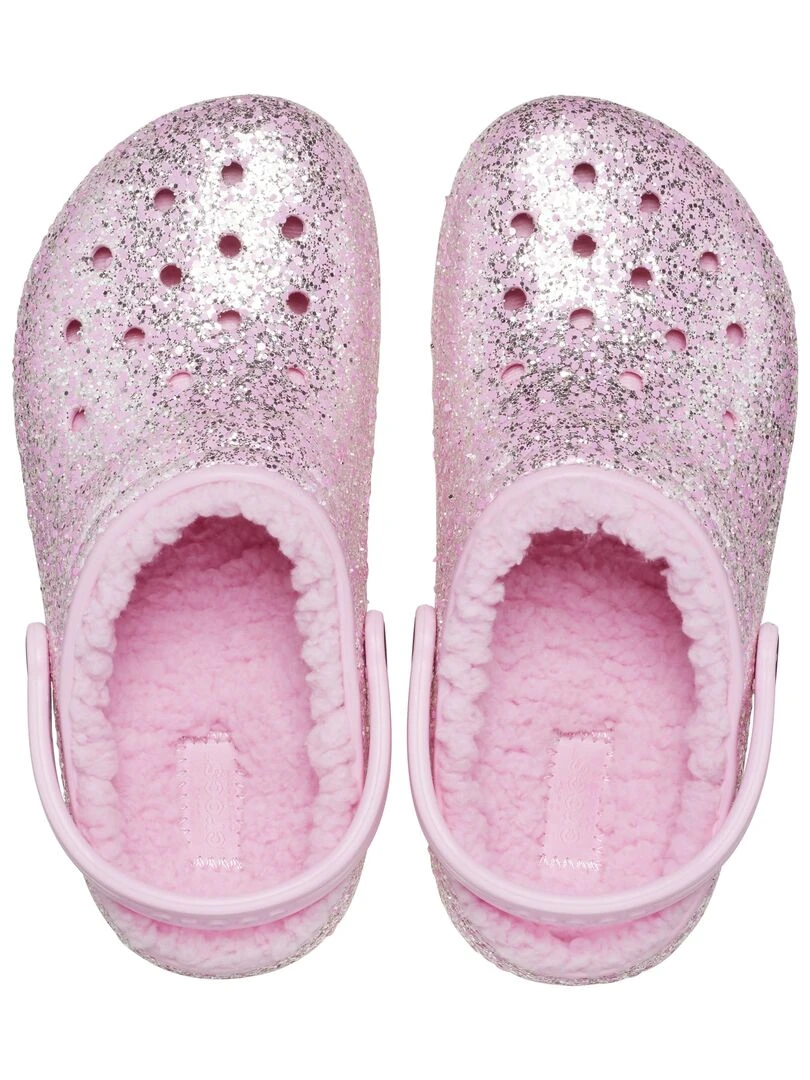 Sabot à Enfiler Crocs Enfant Classic Lined Glitter Flamingo   Rose
