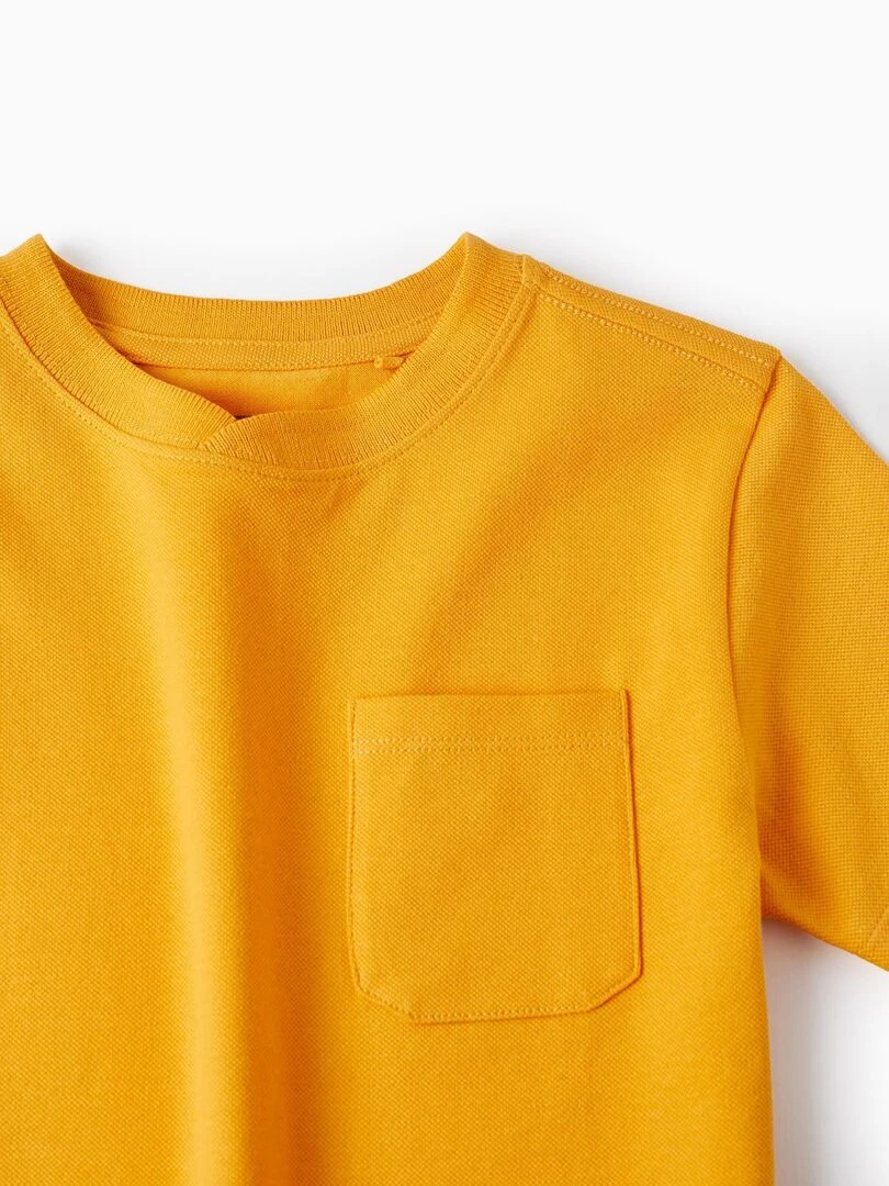 T shirt à manches courtes en piqué de coton pour garçon manches courtes   Jaune