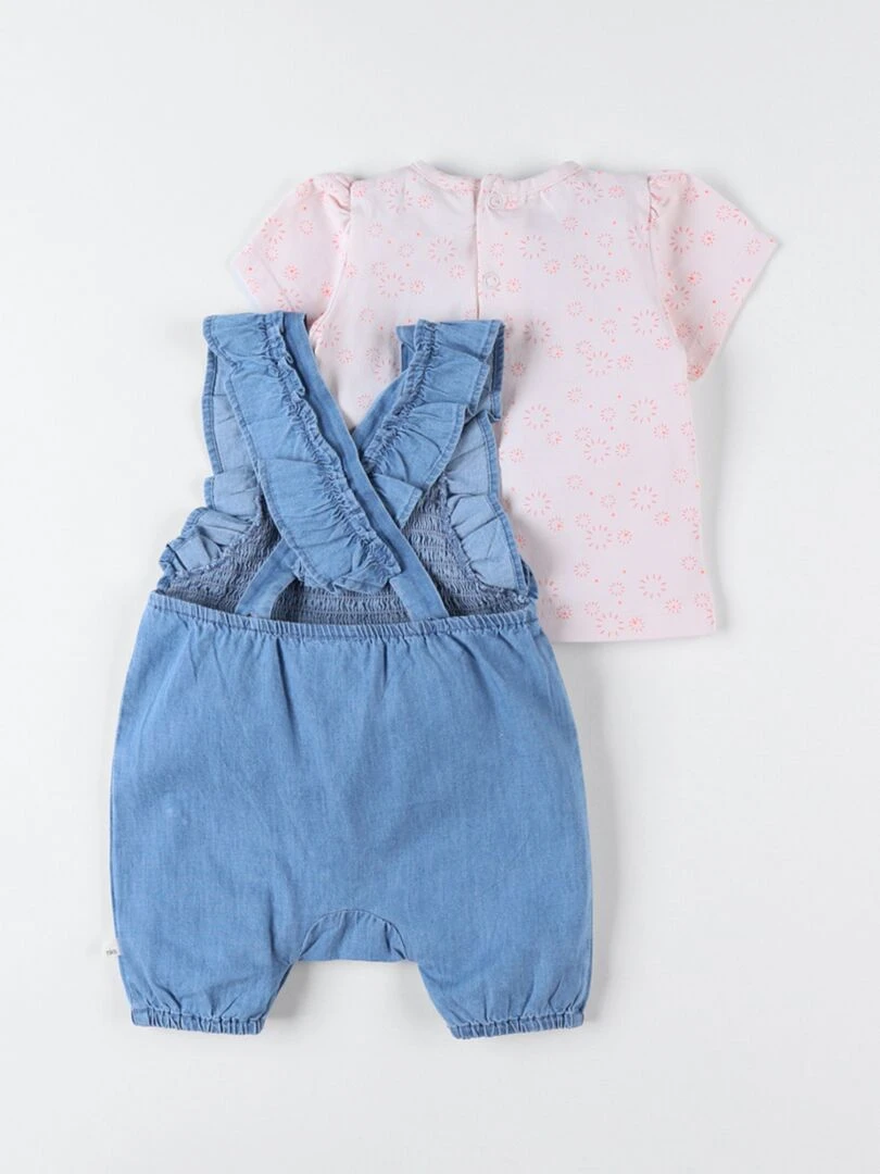 Set salopette denim + t shirt  bleu/rose clair   Noukie's   Bleu