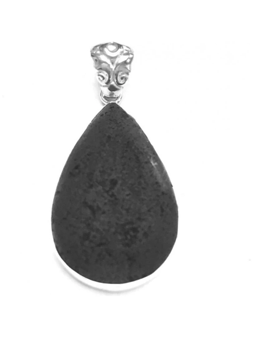 Pendentif forme goutte argent et lave Bijoucolor Argent