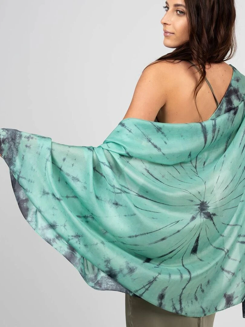 Etole Soie Tie Dye Noy 100% Soie VietNam Vert jade